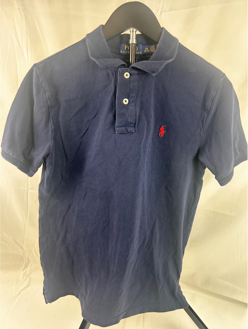 Polo Ralph Lauren Classic Fit Navy Blue Polo Shirt with Red Logo, Size L (14-16)